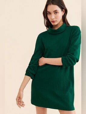 NWT FREE PEOPLE $154 DONNI Turtleneck Pointelle Jersey Dress XL Organic Cotton